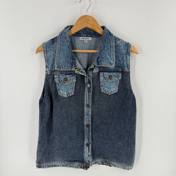 PBJ Blues Denim Knit Vest Size XL Western Y2K Vintage Layering Top - Picture 9 of 9